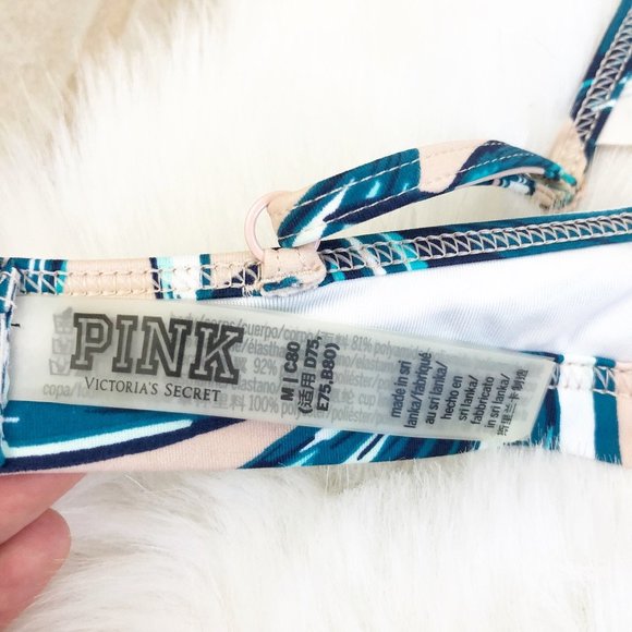 PINK VS Light Pink Tropical Leave Bikini Top - Picture 4 of 4